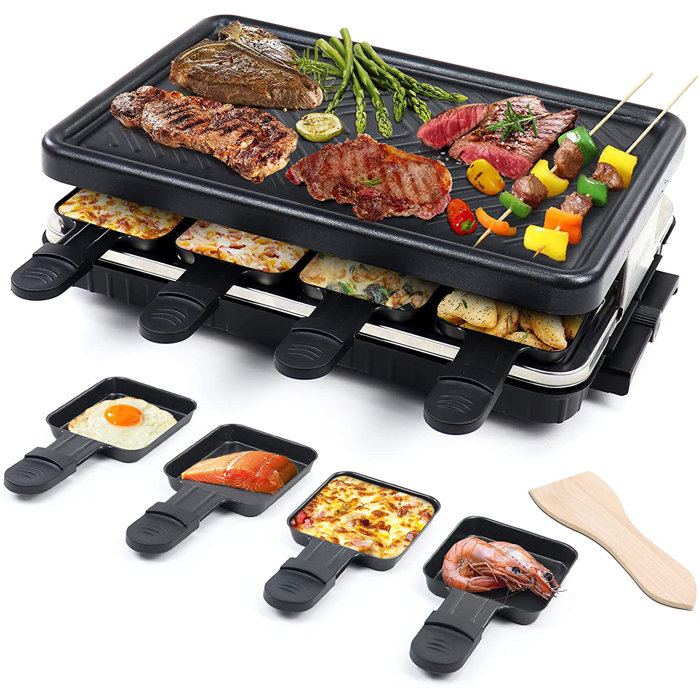 TONZE Electric Raclette Table Grill Indoor Smokeless Grill Family Barbecue 8 Mini Grill Pans 1